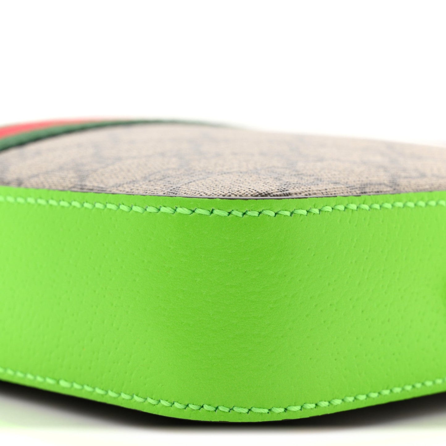 GG Supreme Monogram Textured Dollar Calfskin Web Ophidia Wristlet Shoulder Bag Beige Ebony Green