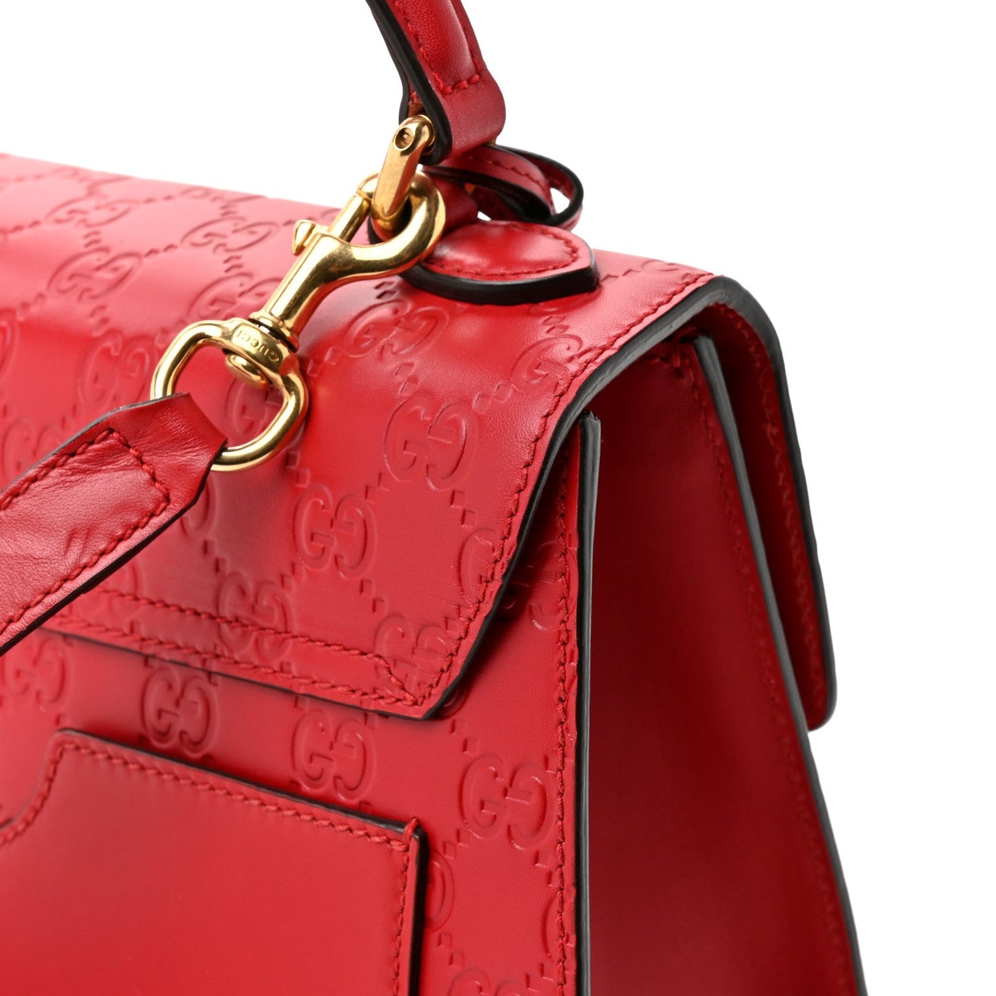 Guccissima Signature Small Padlock Top Handle Bag Hibiscus Red
