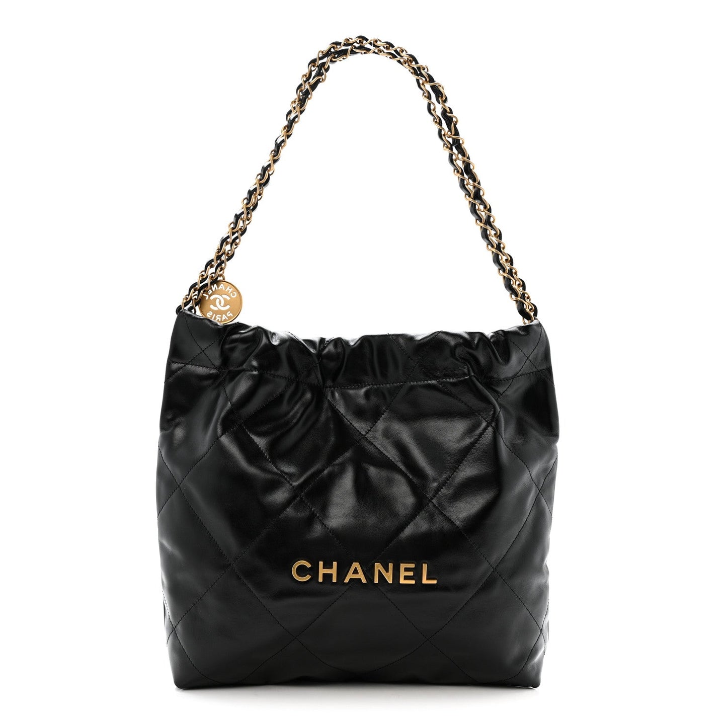 Shiny Calfskin Quilted Small Chanel 22 Black