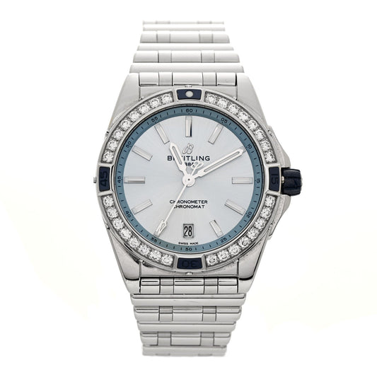 Stainless Steel Diamond Bezel 38mm Chronomat Automatic Watch Ice Blue A17356