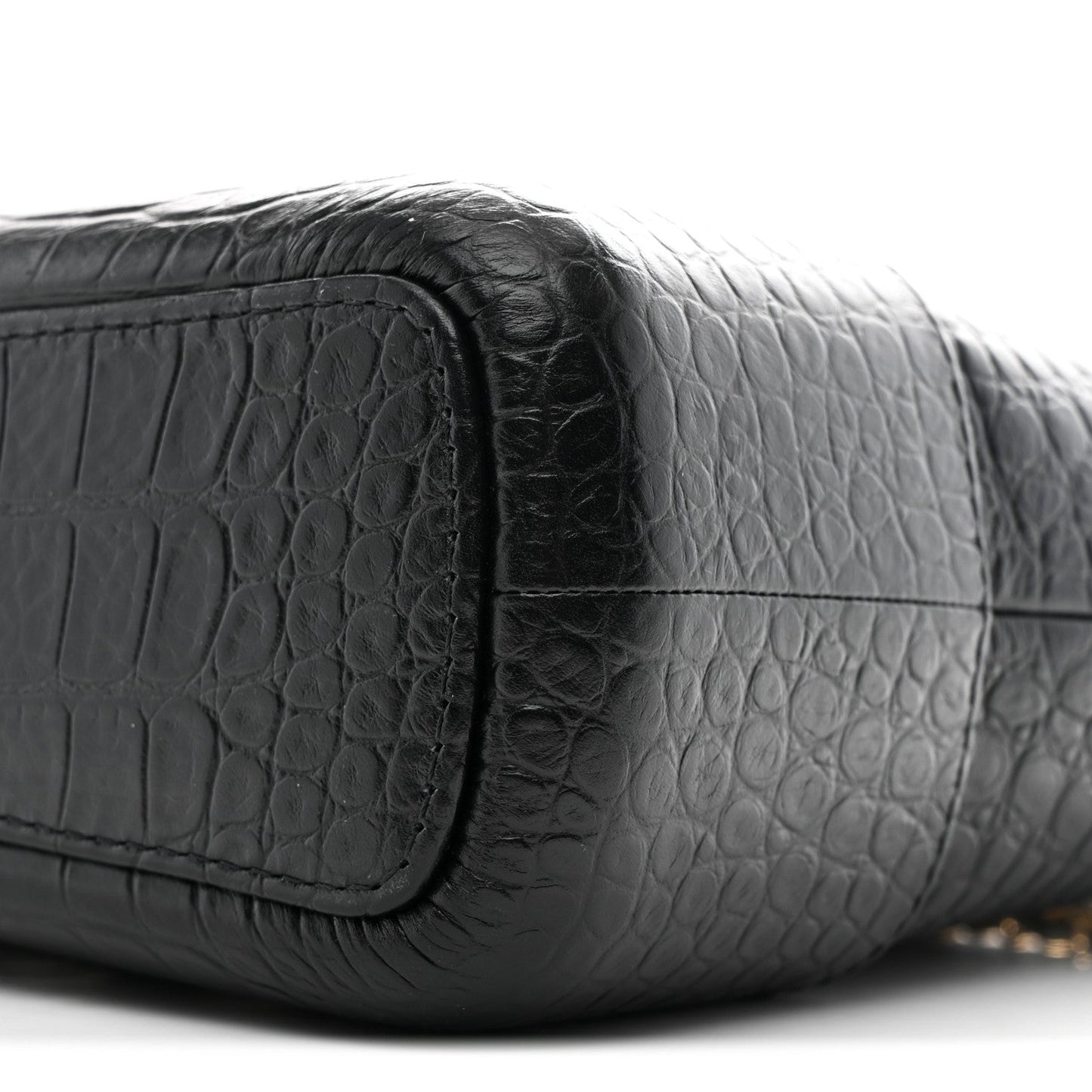 Crocodile Embossed Calfskin Medium Gabrielle Cocodile Hobo Black