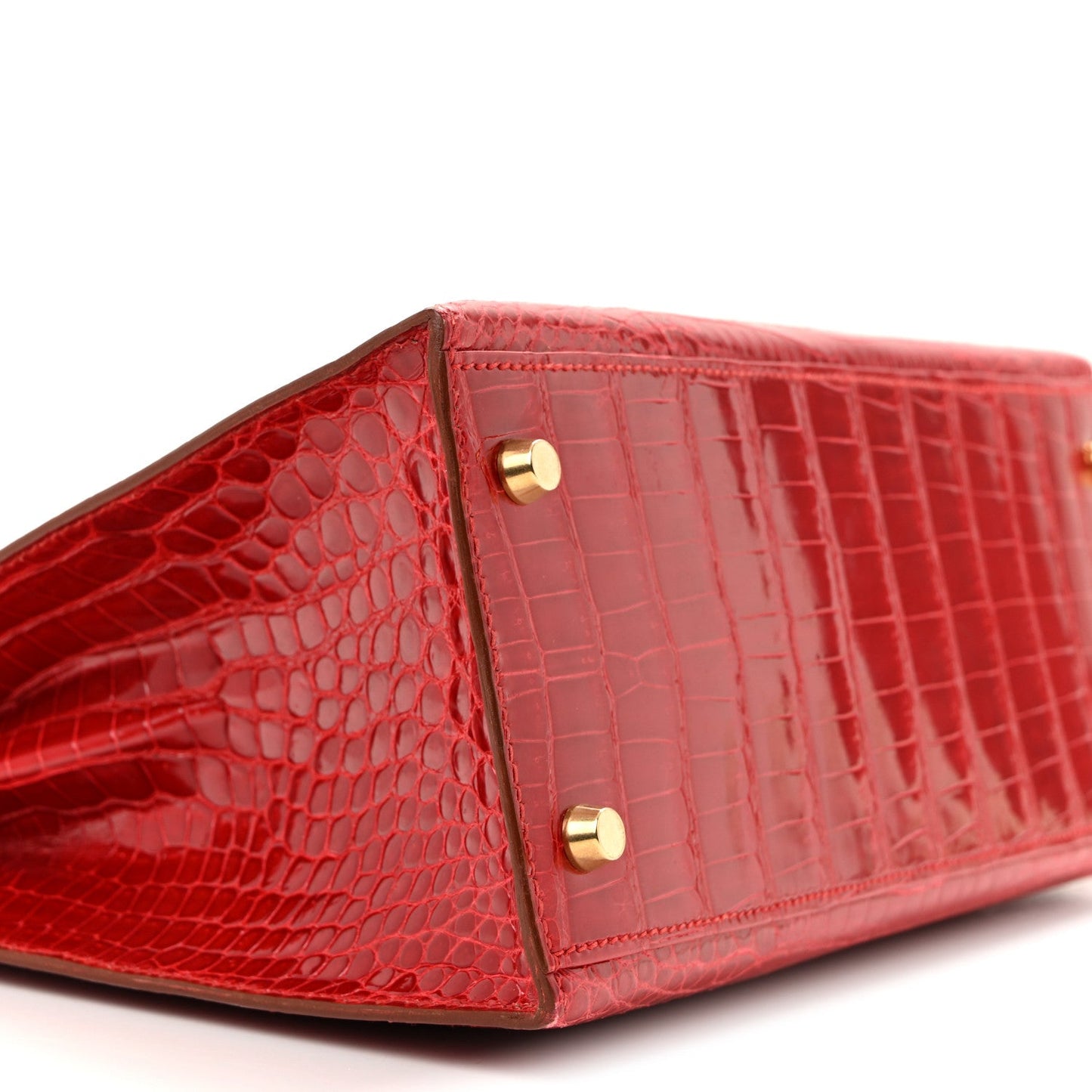 Shiny Porosus Crocodile Kelly Sellier 28 Rouge Vif
