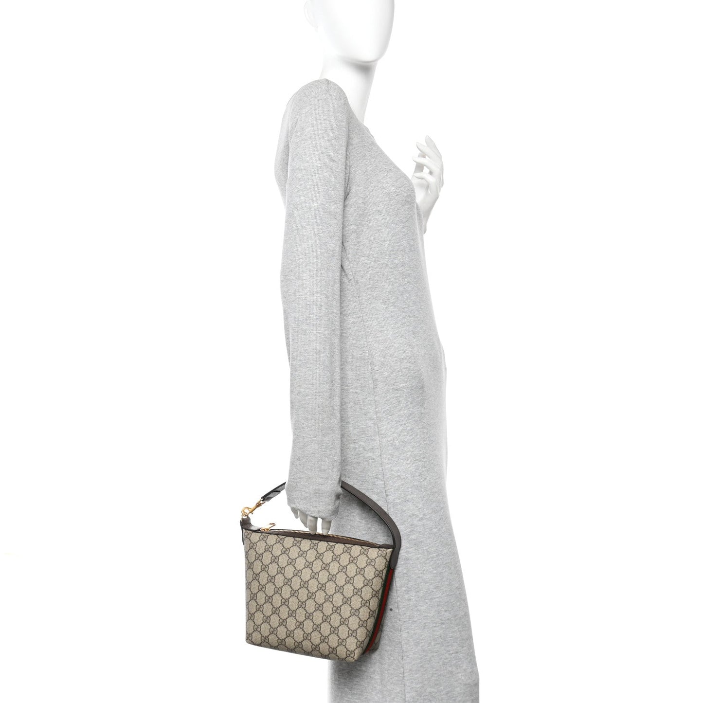 GG Supreme Monogram Textured Calfskin Web Super Mini Ophidia Shoulder Bag Beige Ebony New Acero