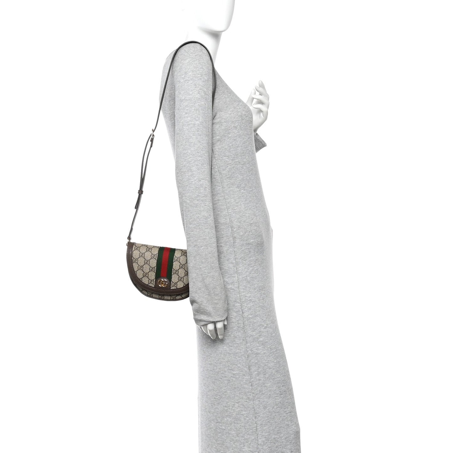 GG Supreme Monogram Textured Dollar Calfskin Web Mini Ophidia Flap Shoulder Bag Beige Ebony New Acero
