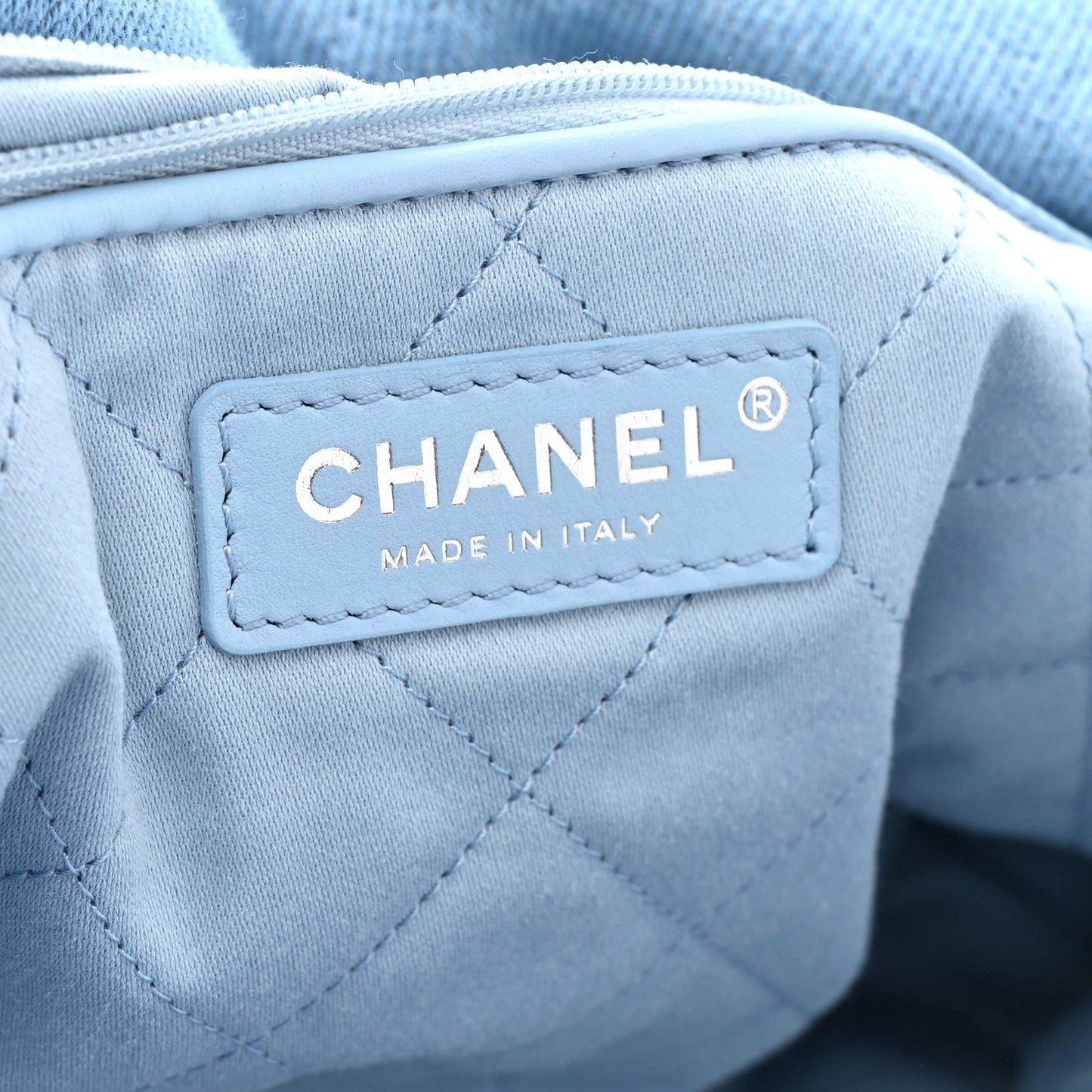 Denim Quilted Chanel 22 Light Blue