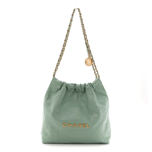 Shiny Calfskin Quilted Small Chanel 22 Light Green