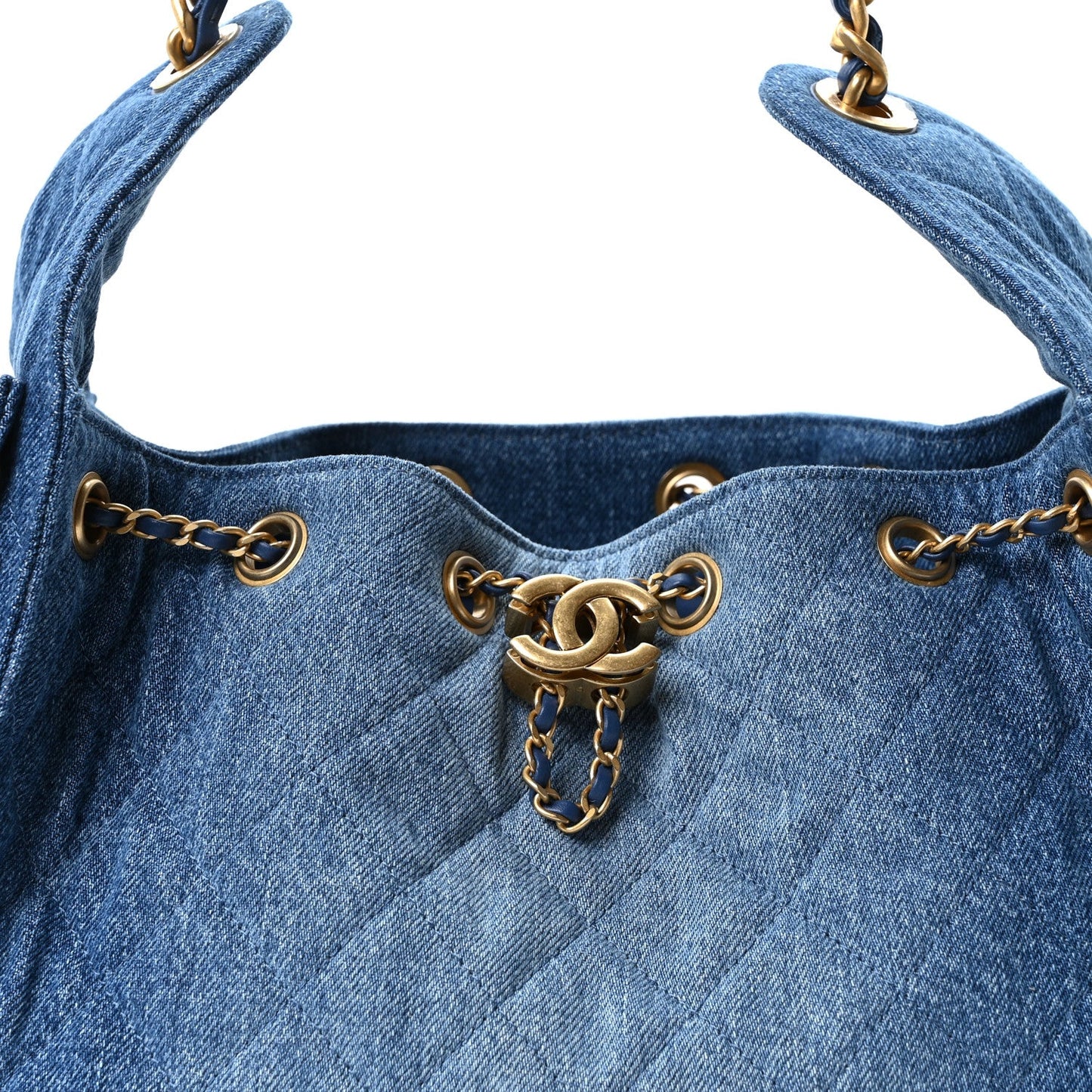 Washed Denim Quilted Small Chanel 25 Handbag Blue