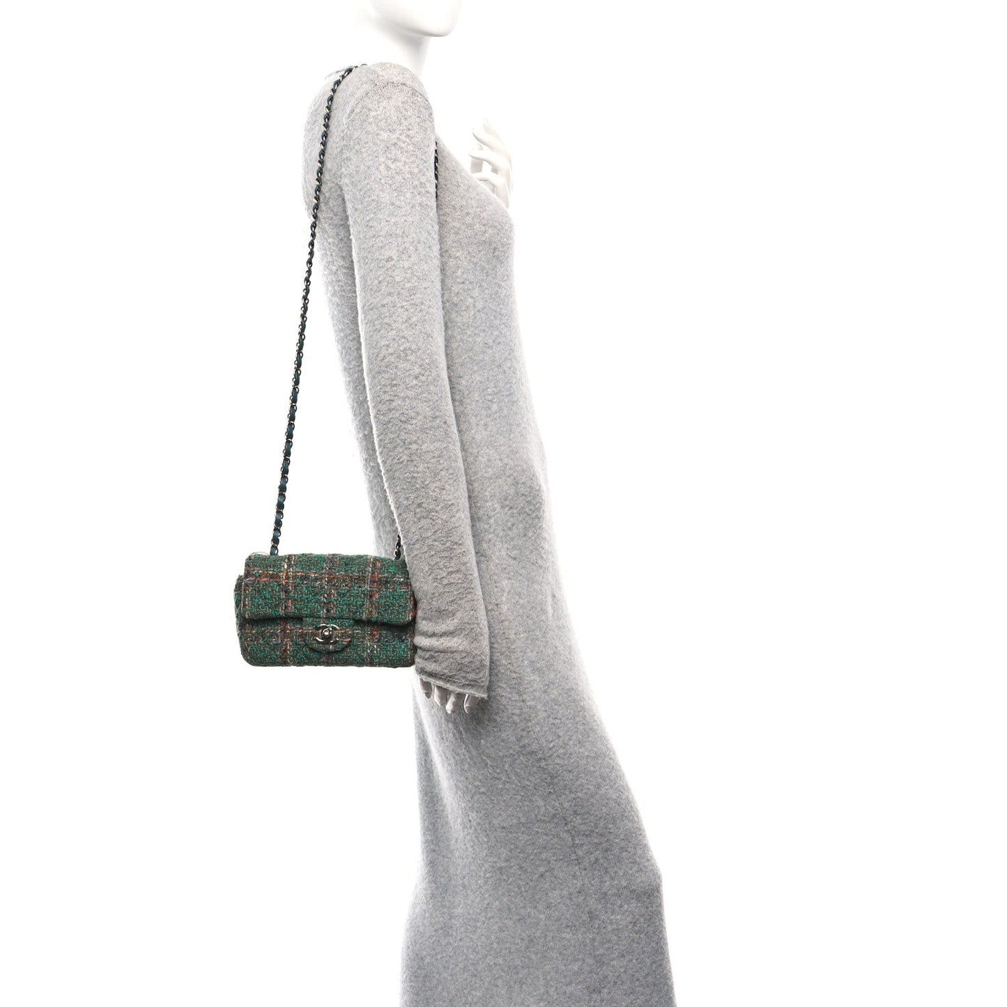 Tweed Quilted Mini Rectangular Flap Green