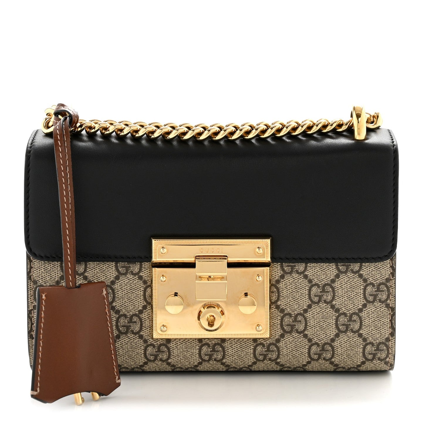 GG Supreme Monogram Calfskin Small Padlock Shoulder Bag Beige Black Cuir