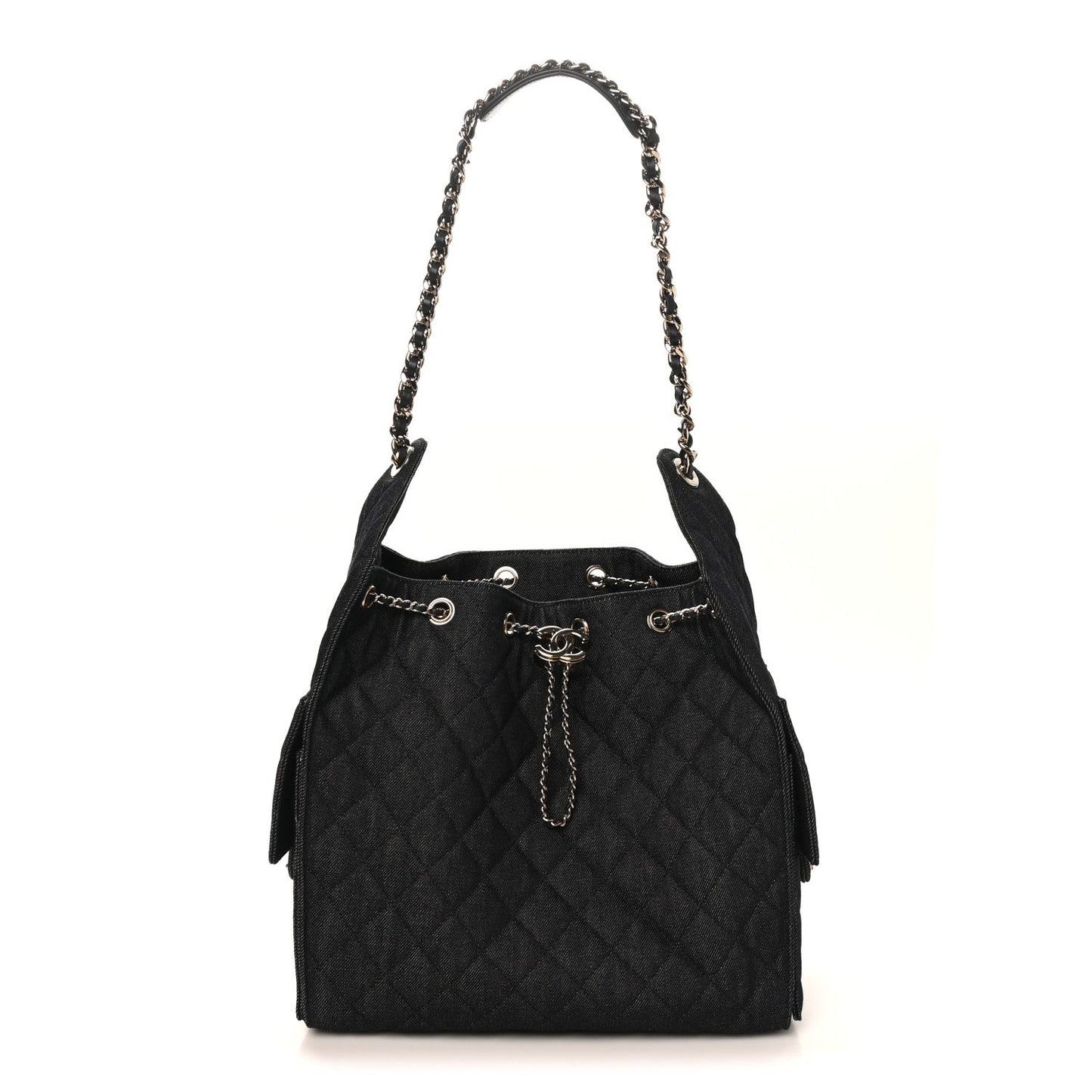 Denim Quilted Medium Chanel 25 Handbag Dark Blue