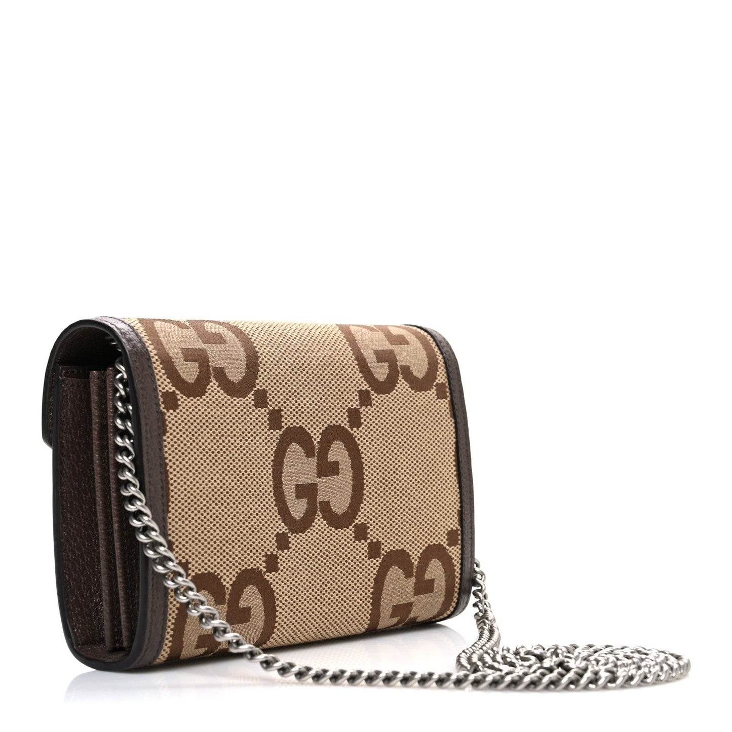 Monogram Jumbo GG Textured Dollar Calfskin Mini Dionysus Chain Wallet Camel Ebony New Acero