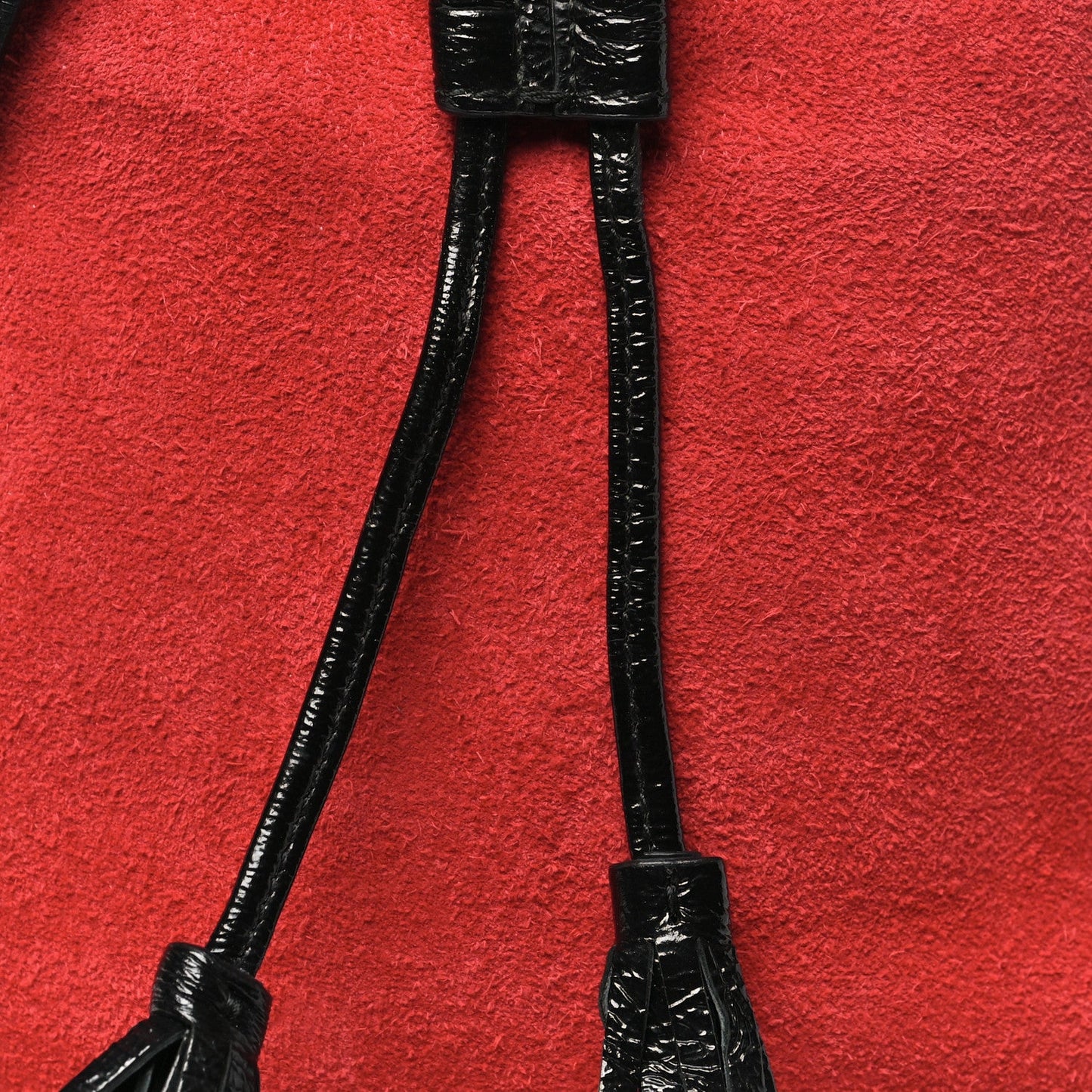 Suede Patent Web Small Ophidia Bucket Bag Hibiscus Red Black