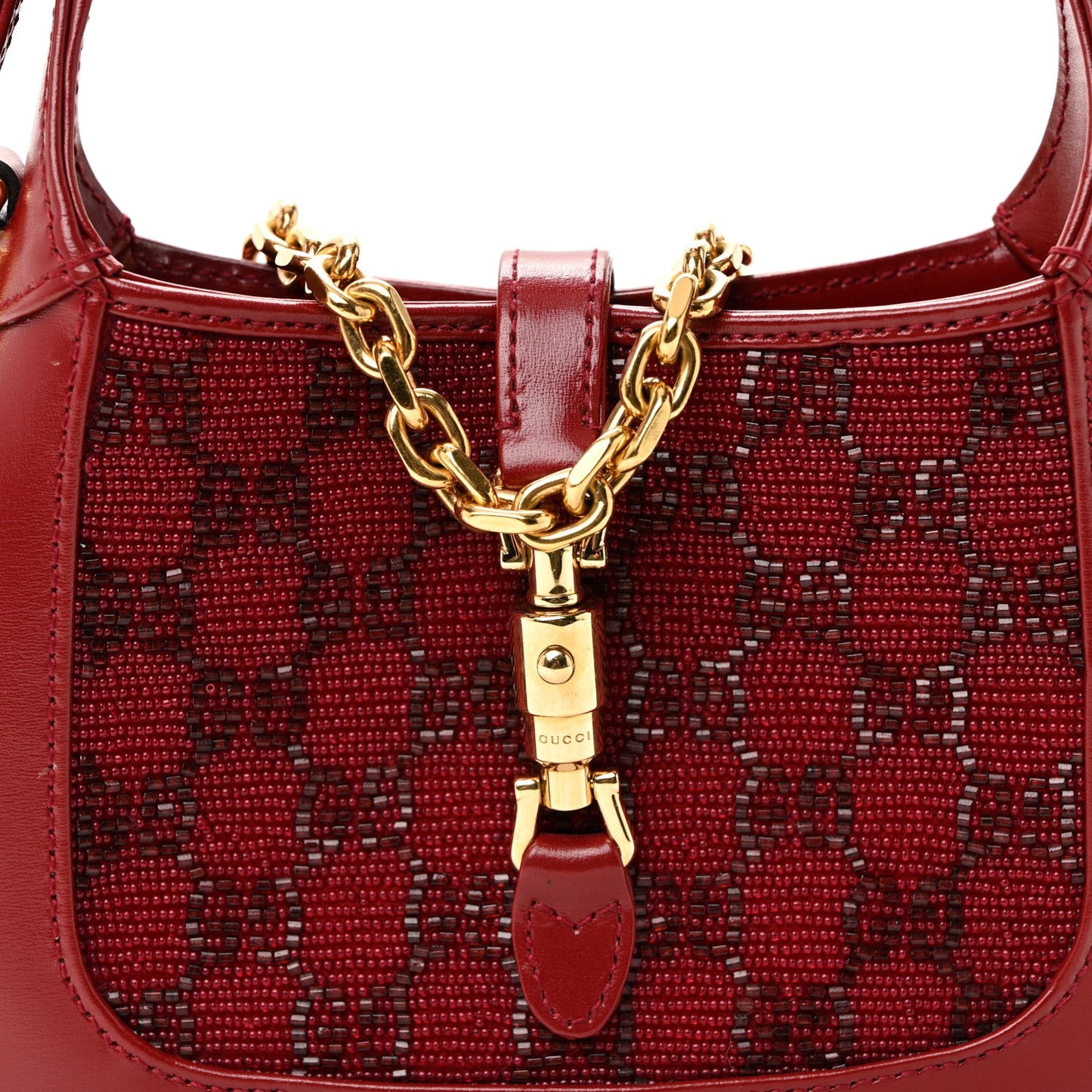 Calfskin Beaded Embroidery GG Monogram Mini Jackie 1961 Cherry Red