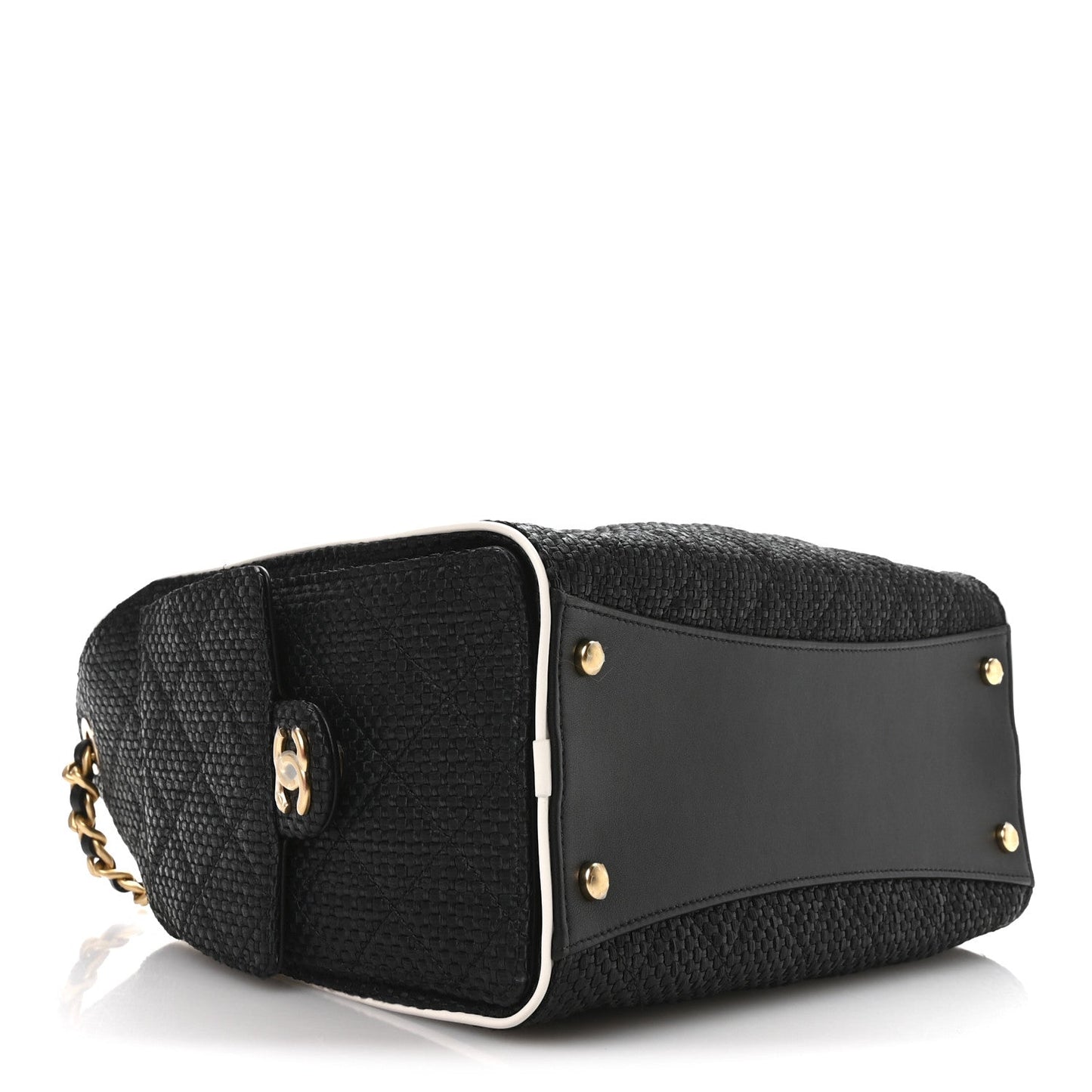 Braided Raffia Calfskin Small Chanel 25 Handbag Black White