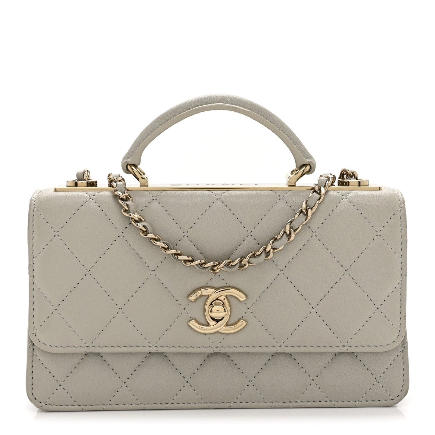Lambskin Quilted Trendy CC Dual Handle Clutch With Chain Grey