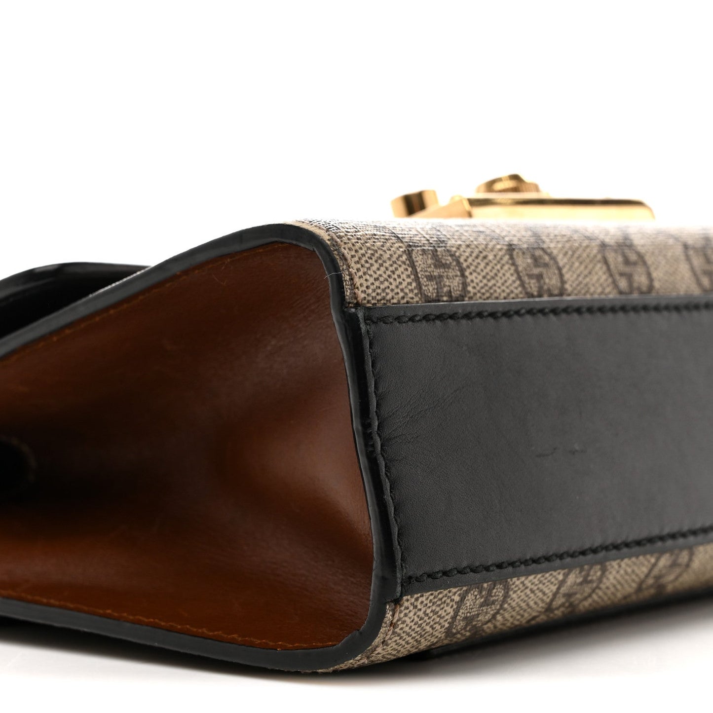 GG Supreme Monogram Calfskin Small Padlock Shoulder Bag Beige Black Cuir