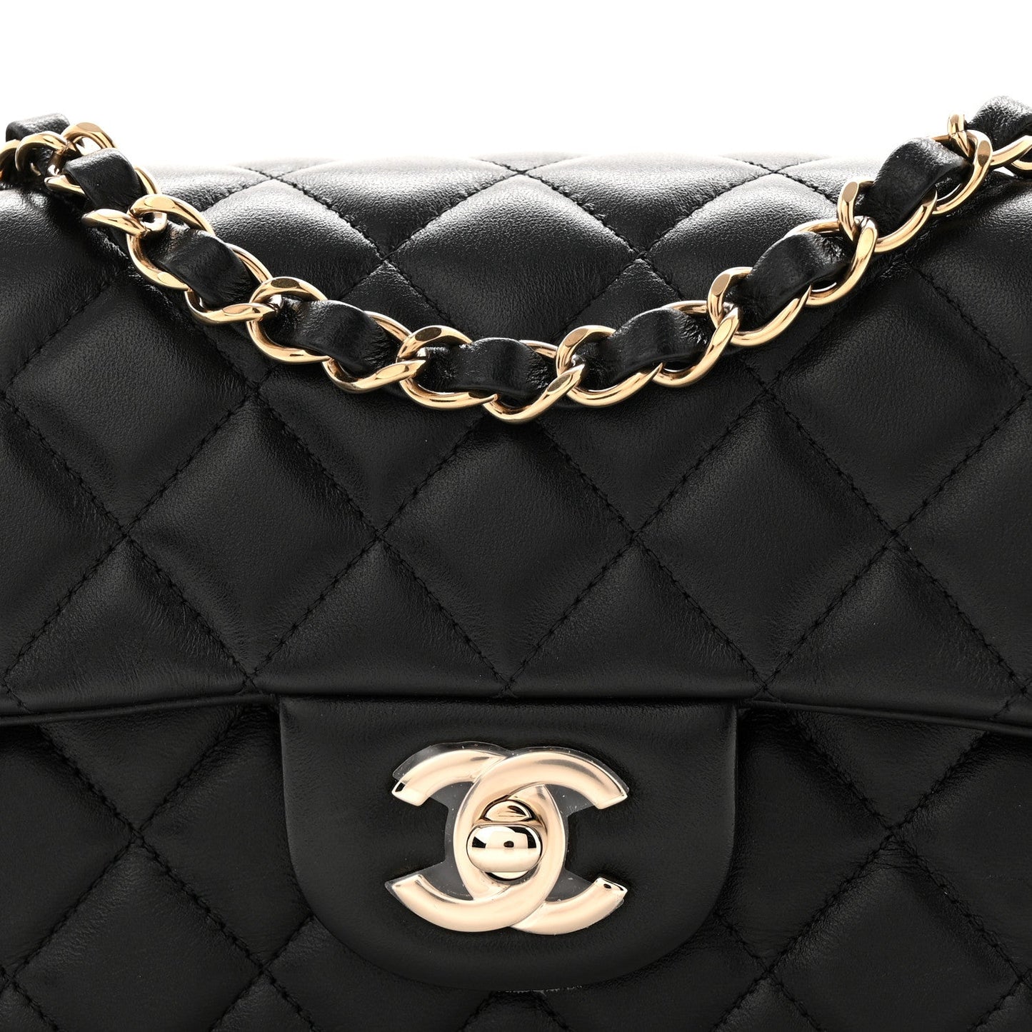 Lambskin Quilted Mini Rectangular Flap Black