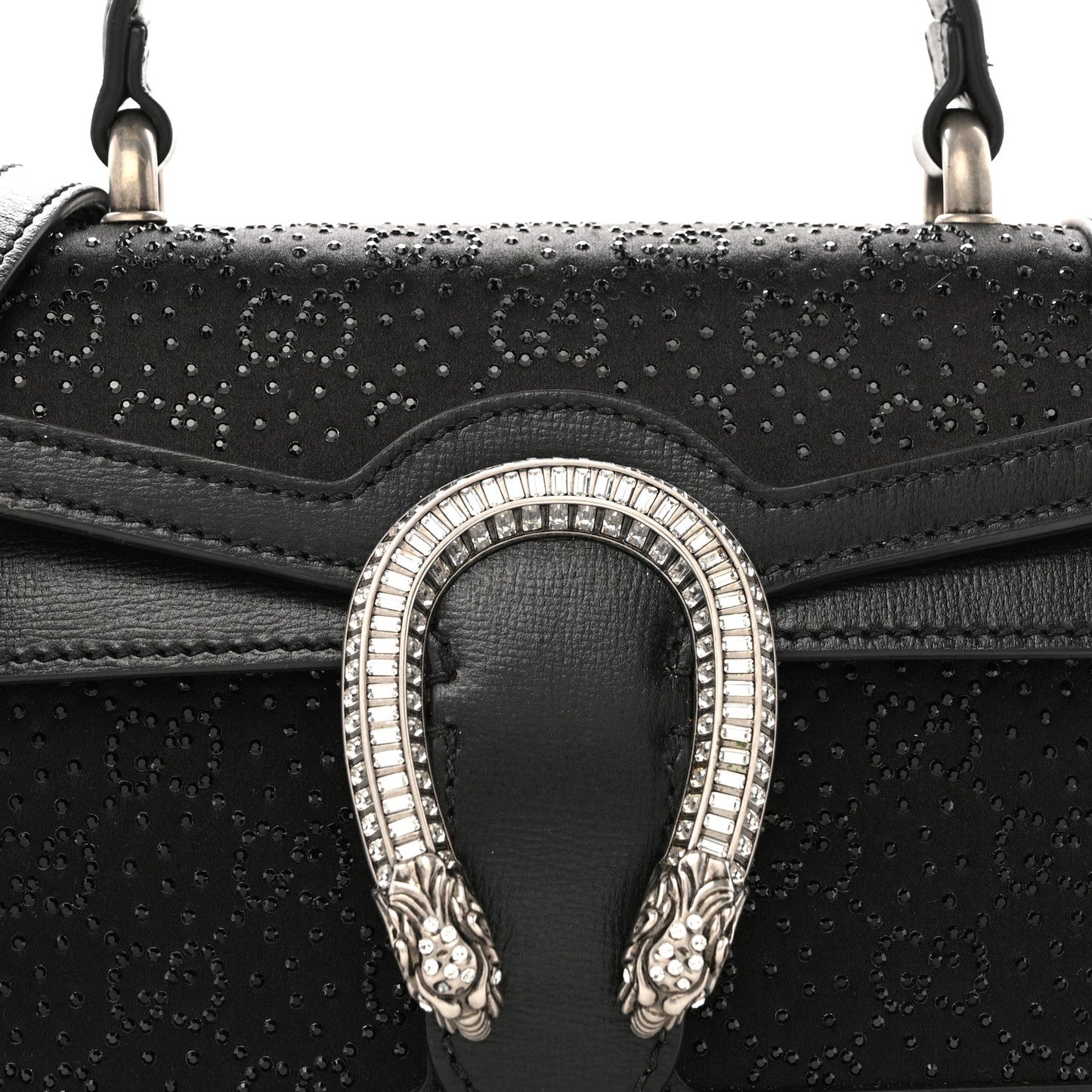 Satin Crystal GG Monogram Mini Dionysus Top Handle Bag Black