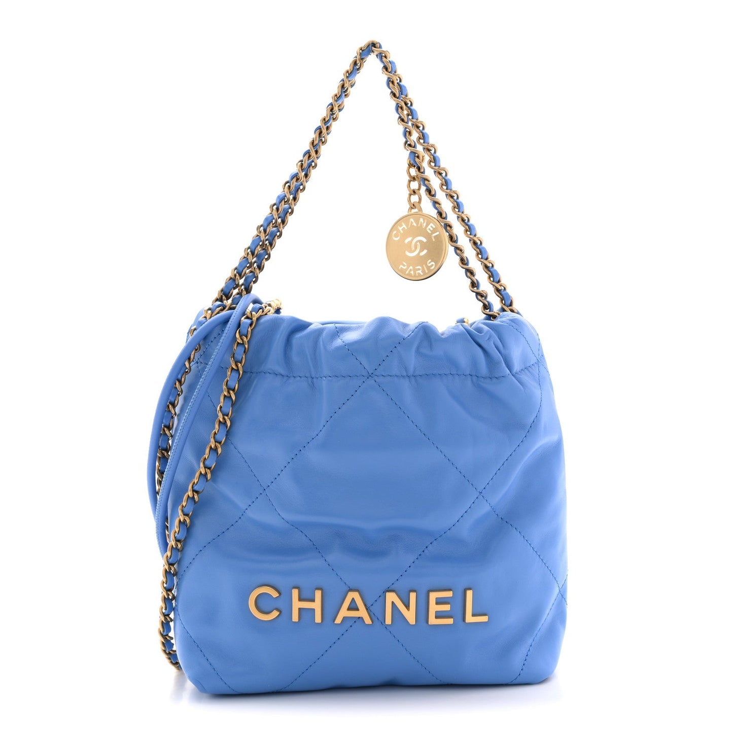 Shiny Calfskin Quilted Mini Chanel 22 Blue