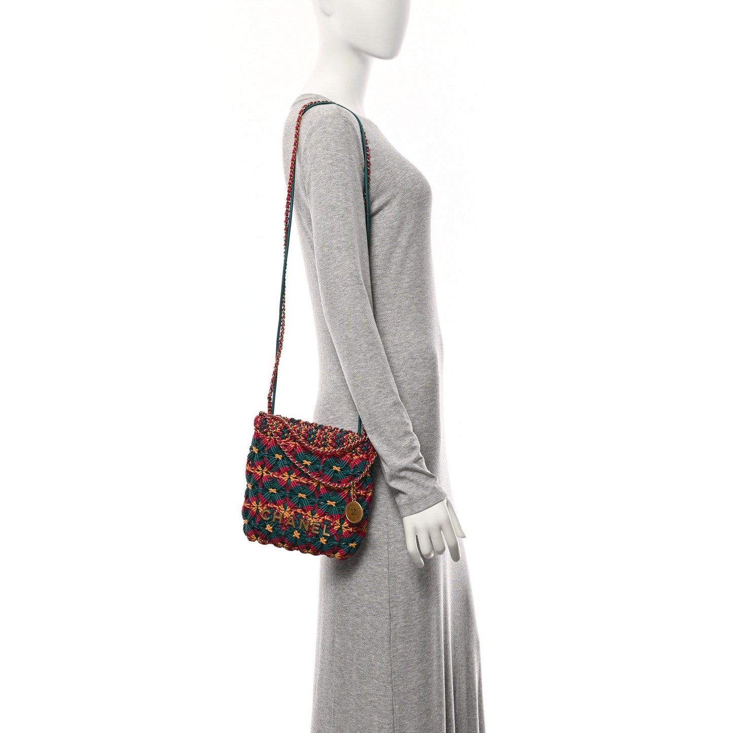 Calfskin Macrame Mini Chanel 22  Green Purple Yellow