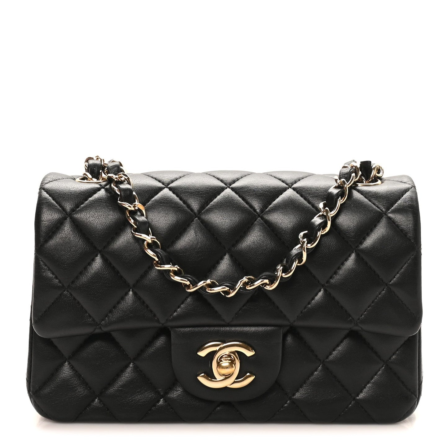 Lambskin Quilted Mini Rectangular Flap Black