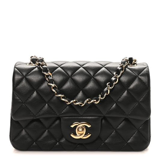 Lambskin Quilted Mini Rectangular Flap Black