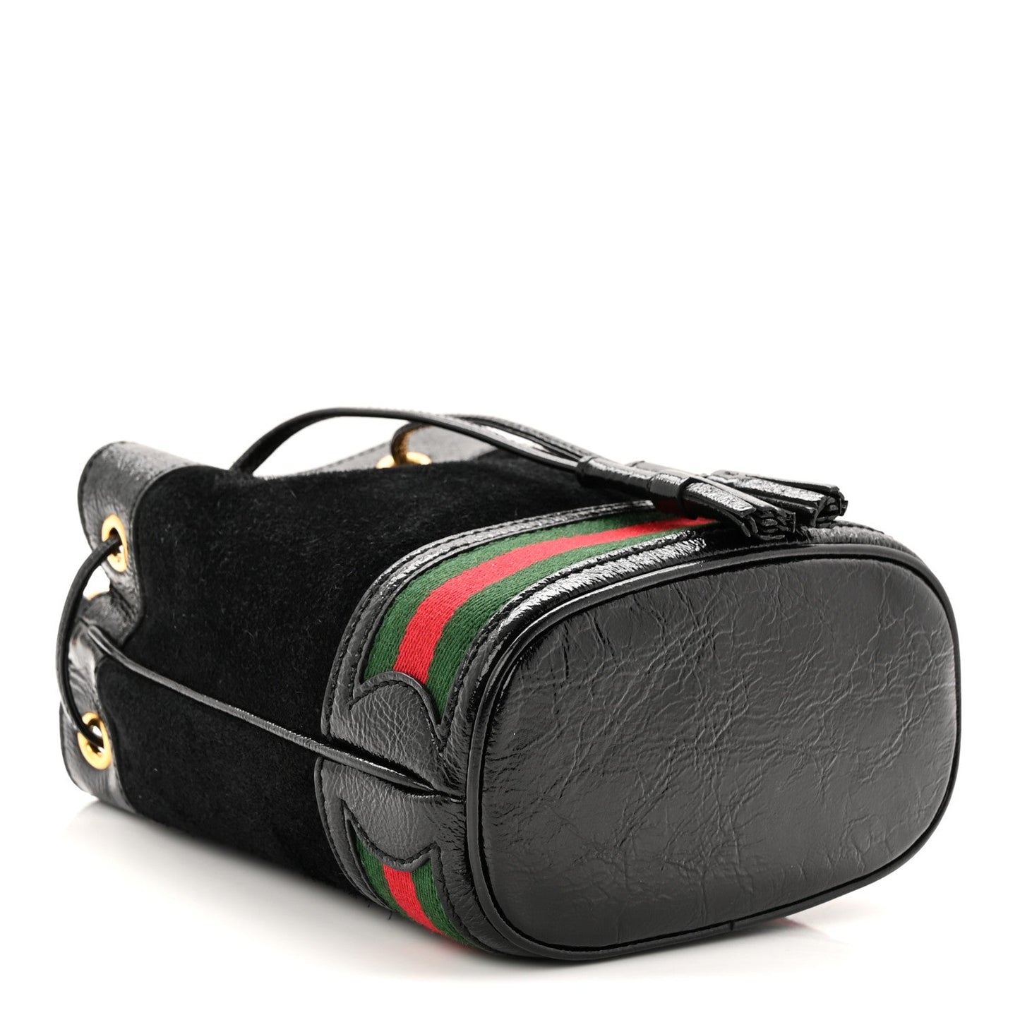 Suede Patent Web Mini Ophidia Bucket Bag Black
