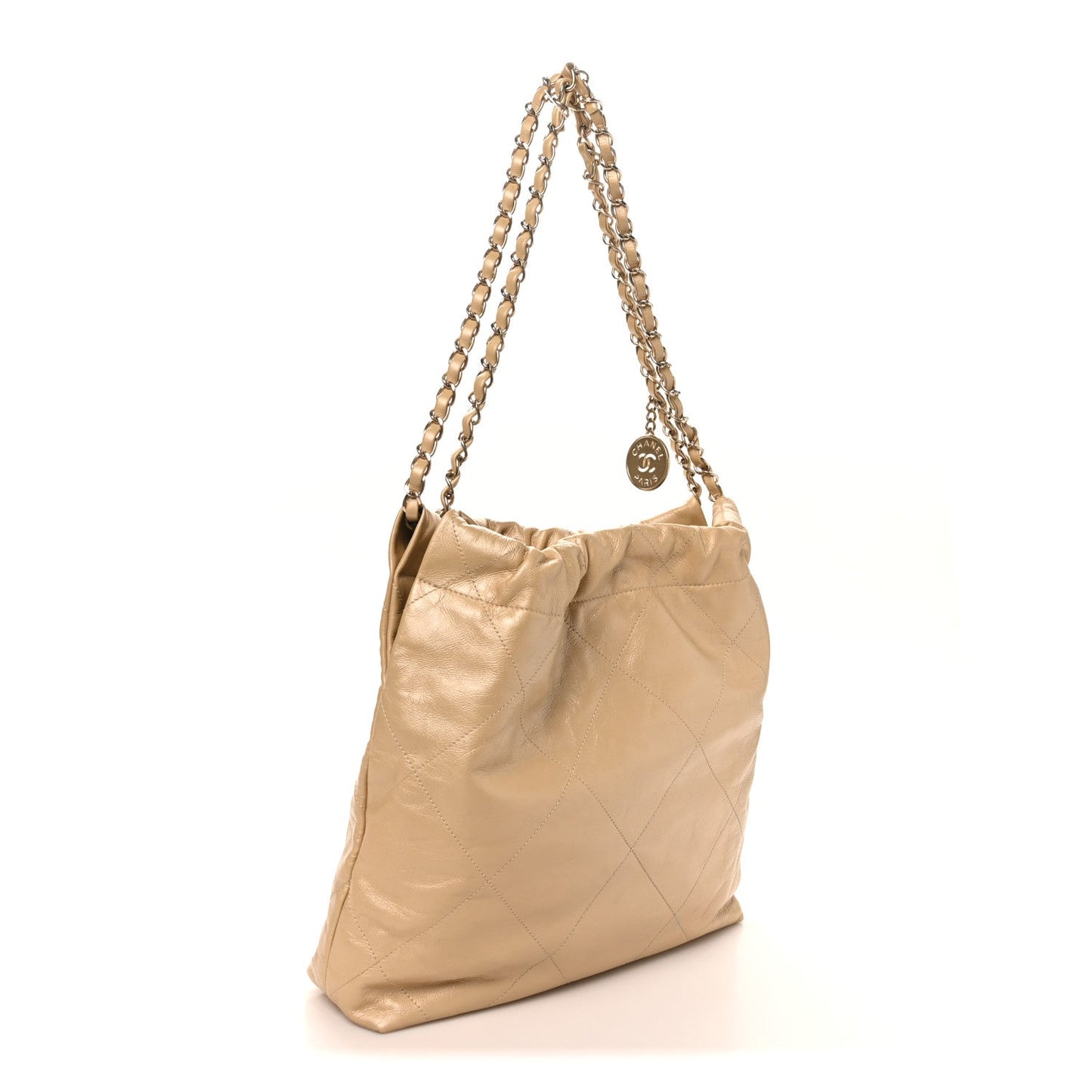 Metallic Calfskin Quilted Small Chanel 22 Light Gold