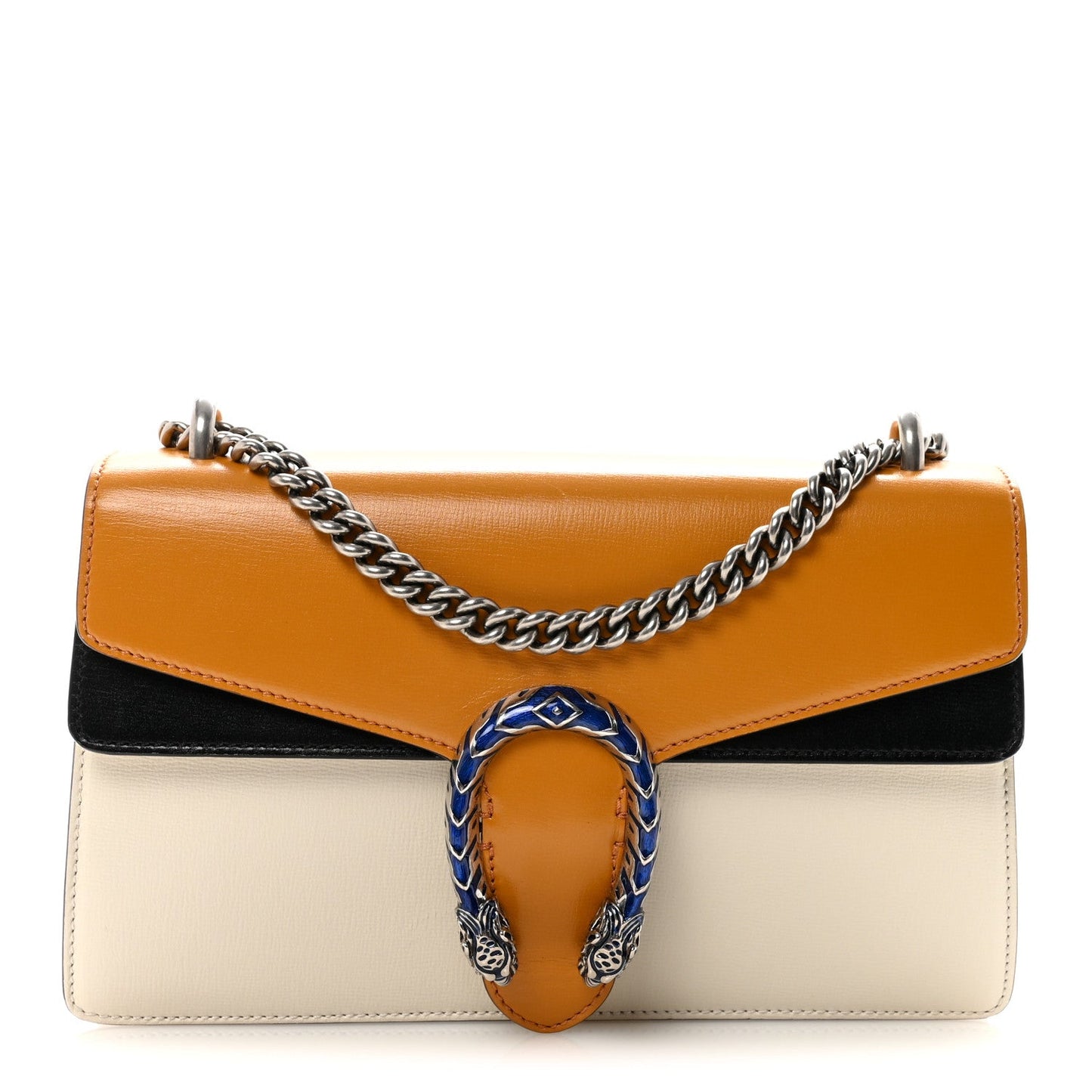 Azalea Calfskin Enamel Tri-Color Small Dionysus Shoulder Bag Mystic White Sun Oil Black Electric Blue
