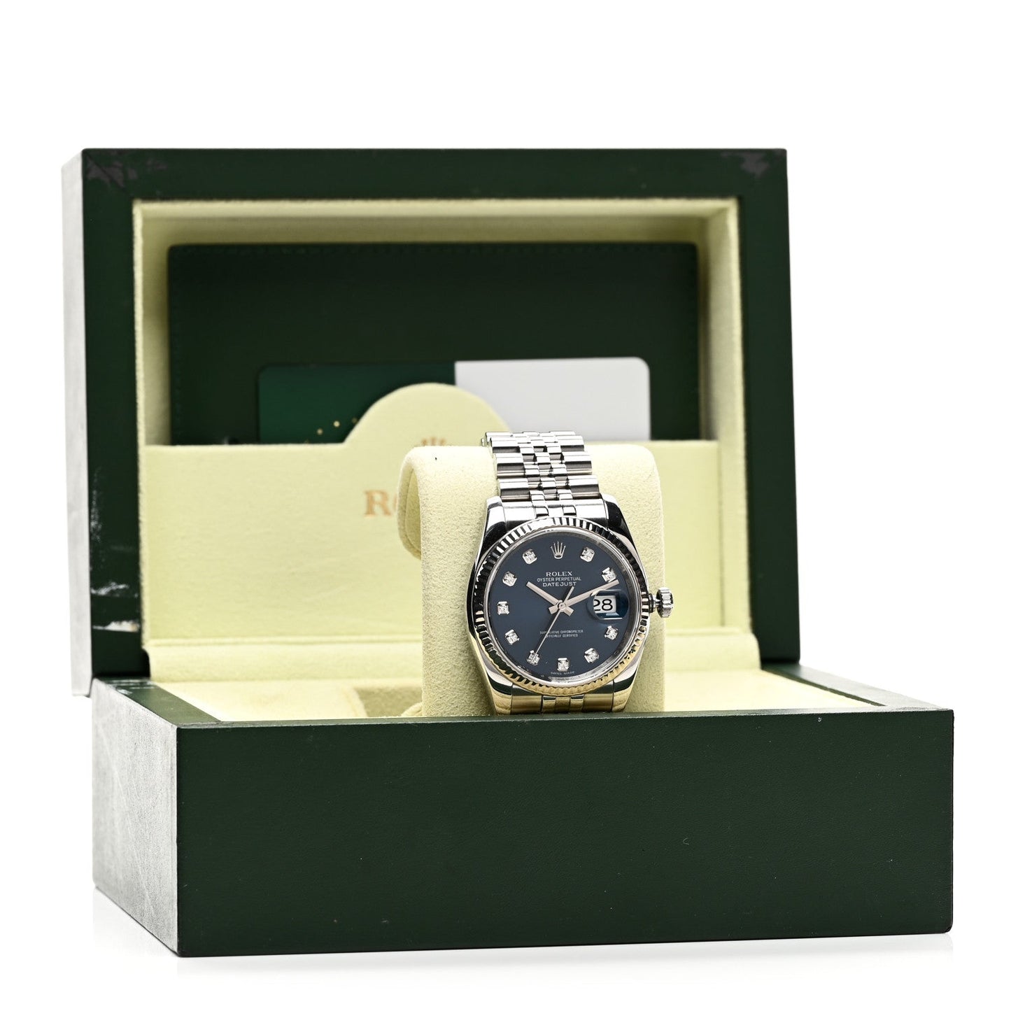 Stainless Steel 18K White Gold Diamond 36mm Oyster Perpetual Datejust Watch Blue 116234
