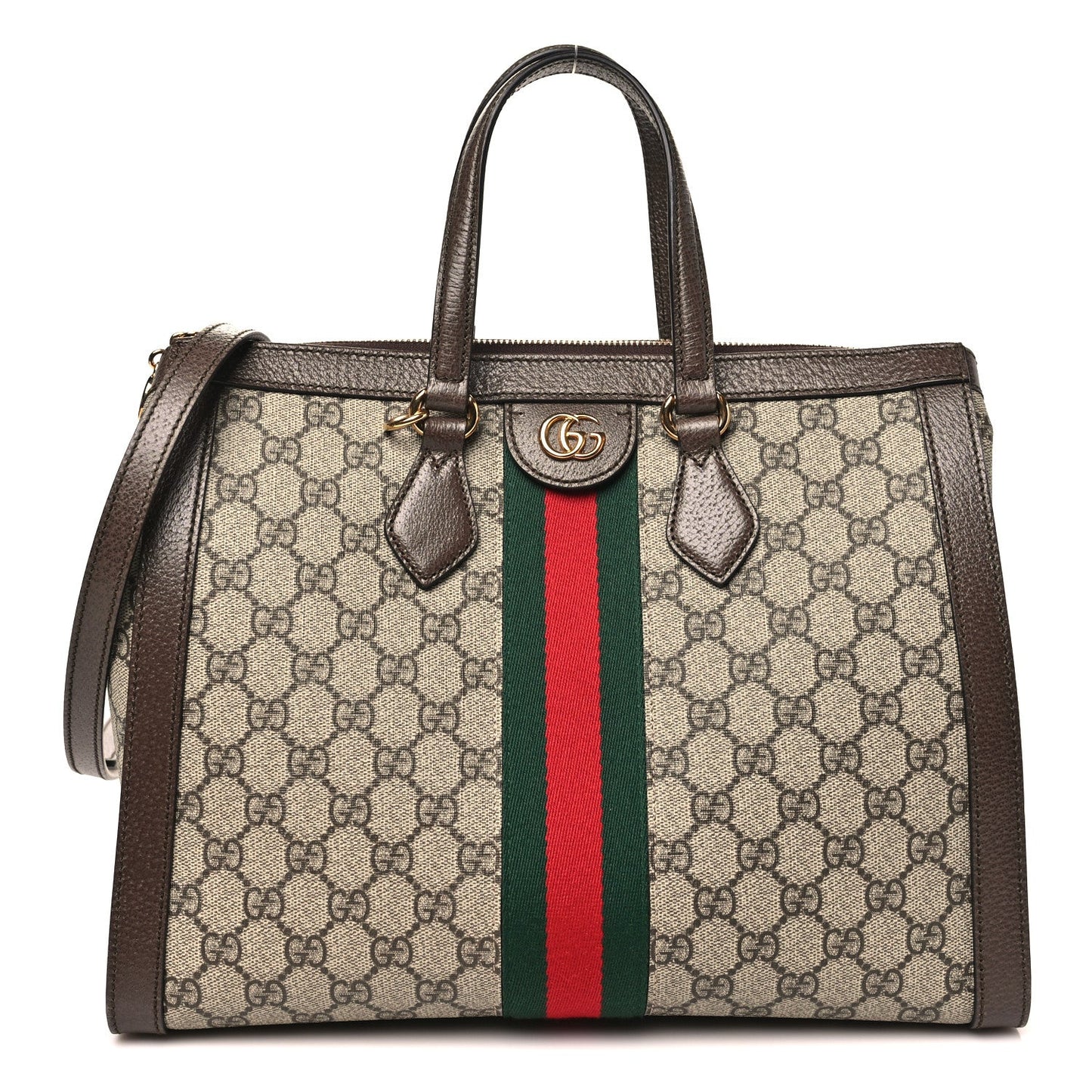 GG Supreme Monogram Web Medium Ophidia Tote Bag Brown