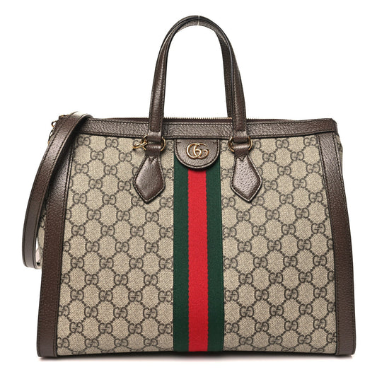 GG Supreme Monogram Web Medium Ophidia Tote Bag Brown