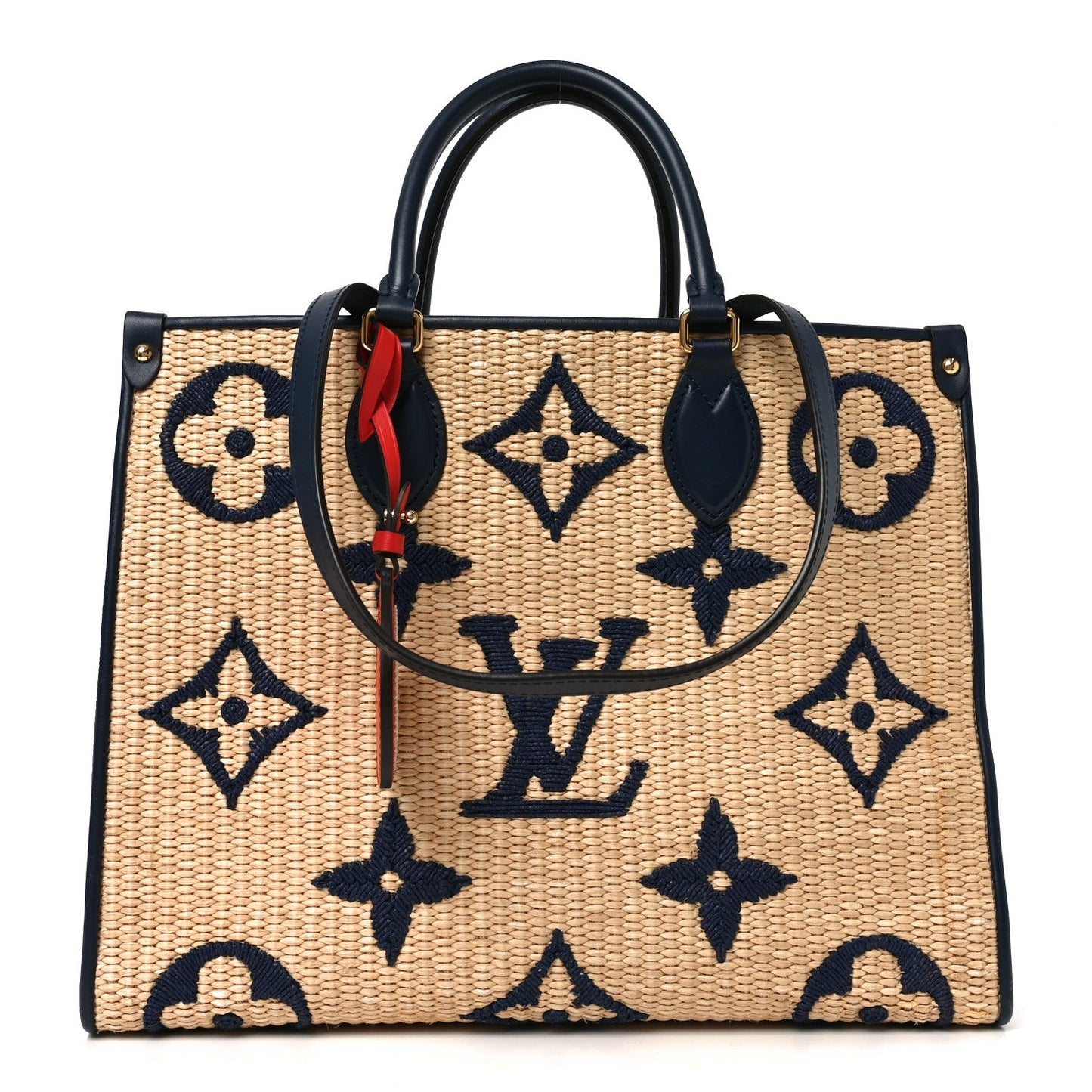 Raffia Calfskin Monogram Giant Onthego MM Blue