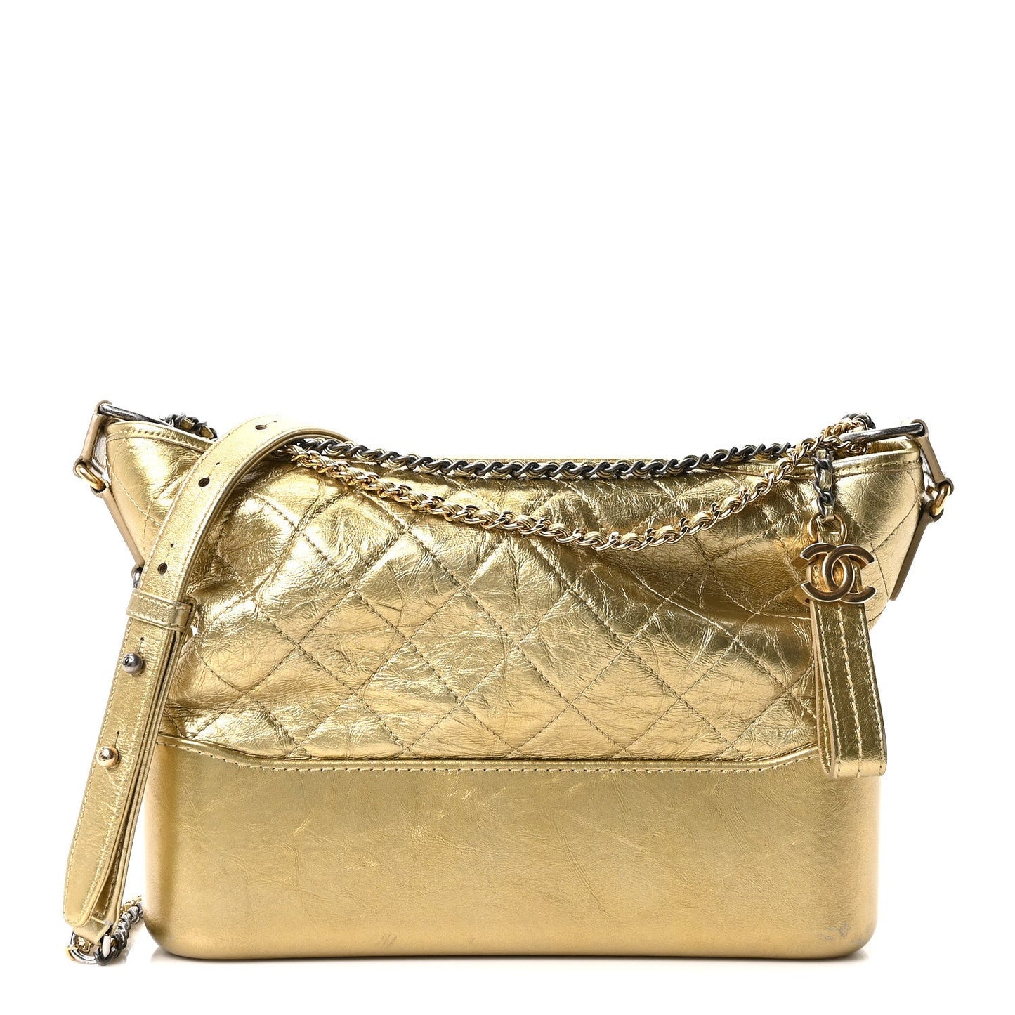 Metallic Aged Calfskin Quilted Medium Gabrielle Gold