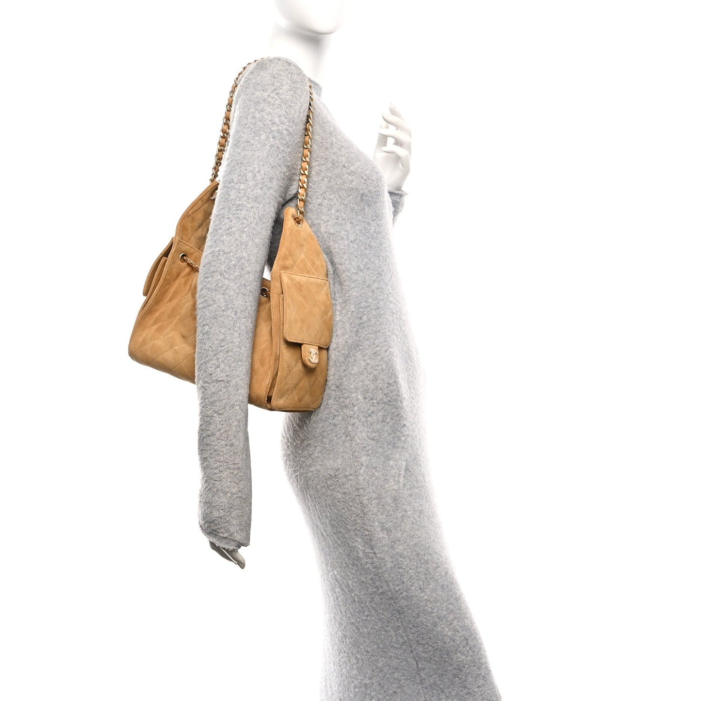 Suede Quilted Small Chanel 25 Handbag Beige