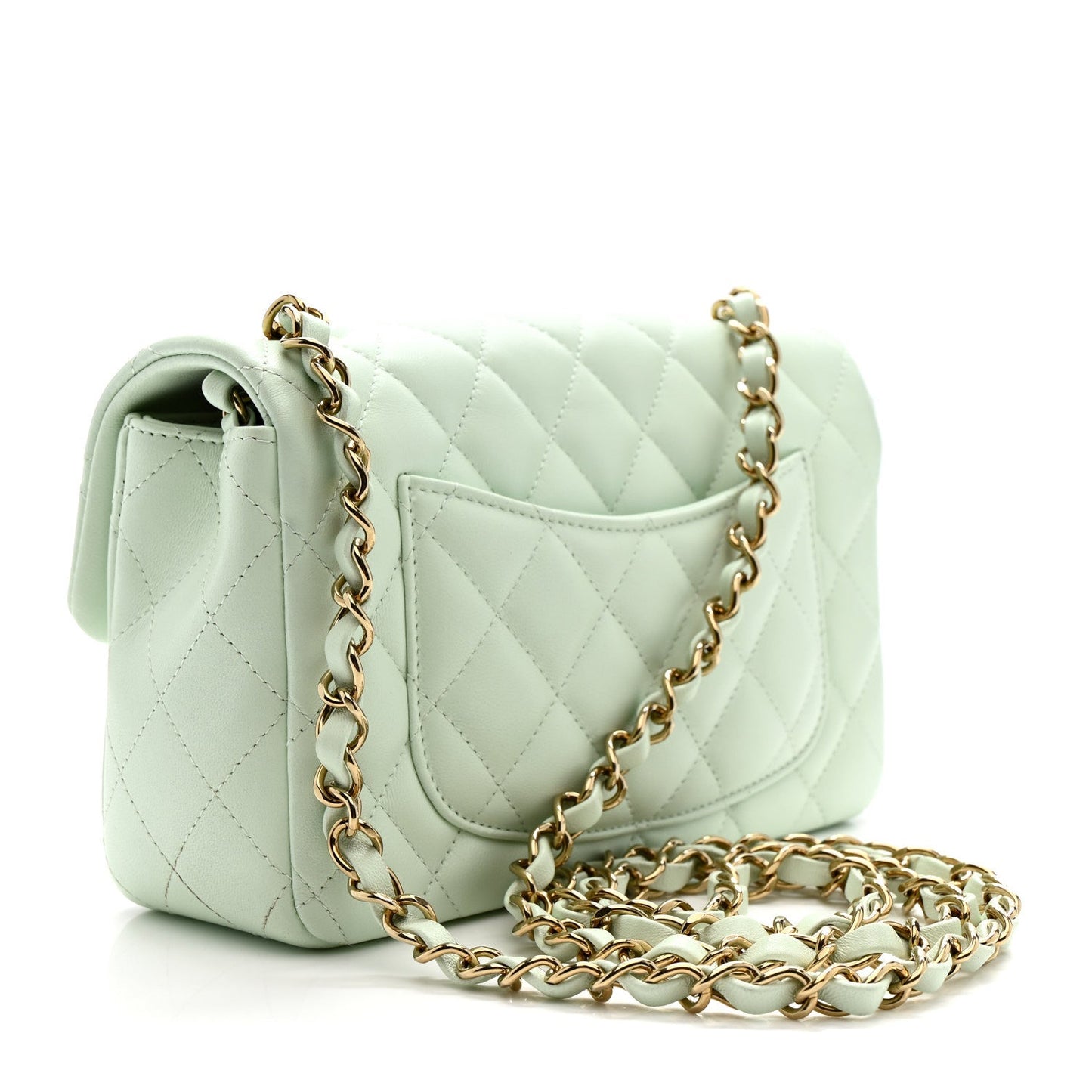 Lambskin Quilted Mini Rectangular Flap Light Green