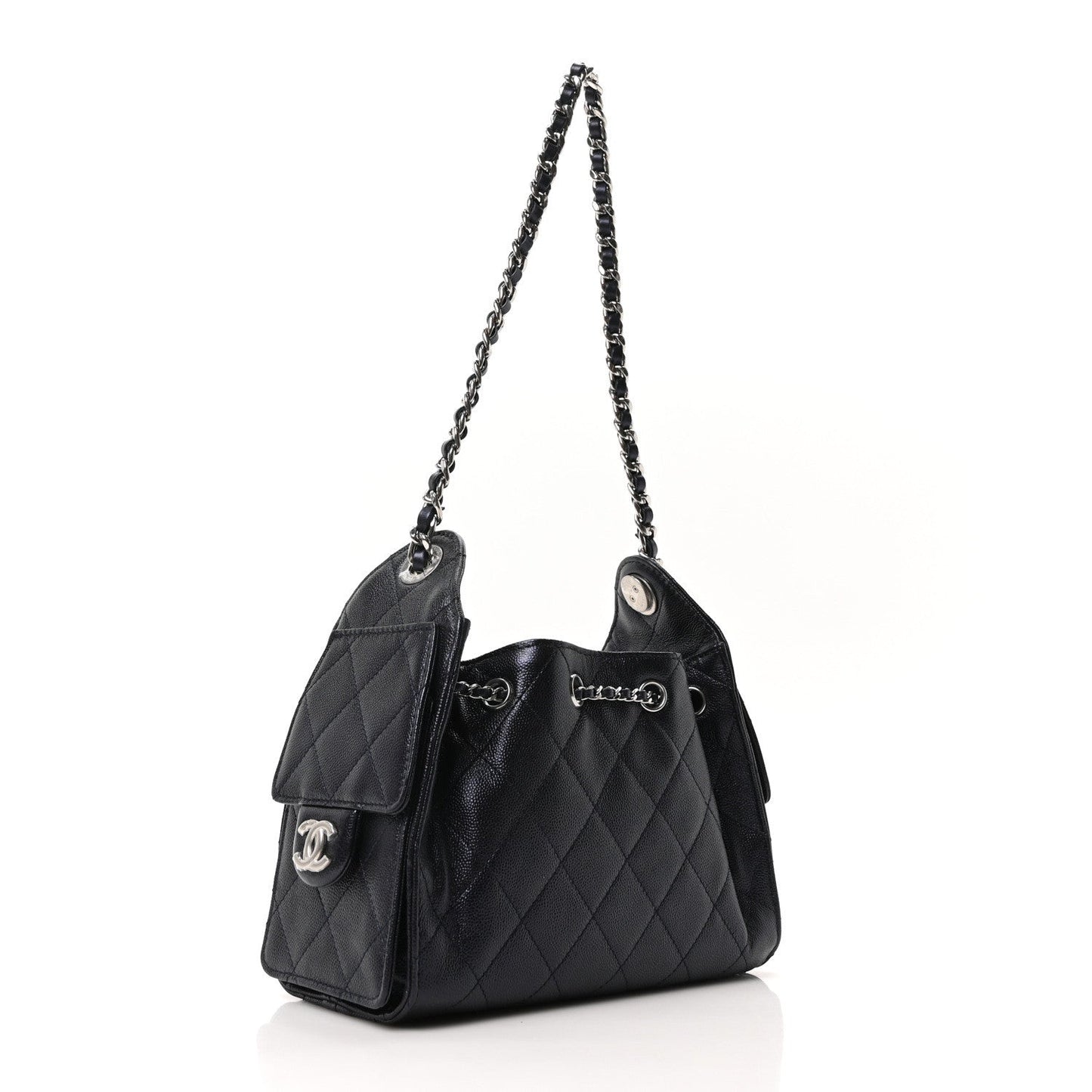 Metallic Caviar Quilted Mini Chanel 25 Handbag Dark Blue