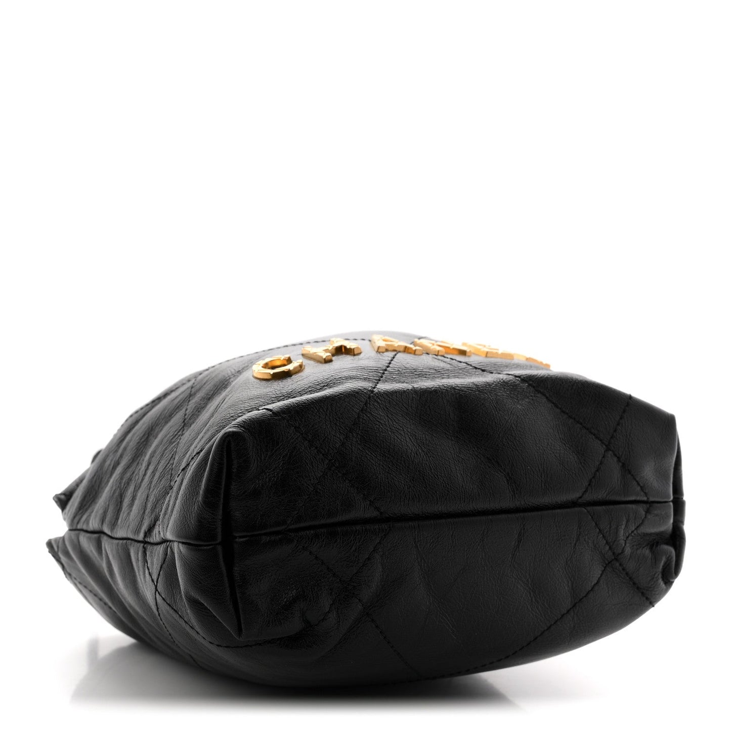 Shiny Crumpled Calfskin Quilted Pearl Mini Chanel 22 Black