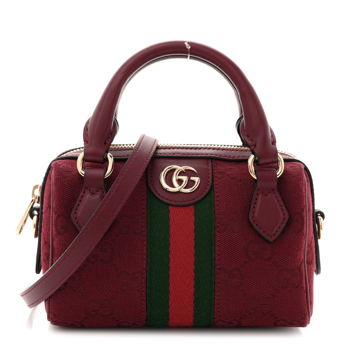 GG Supreme Monogram Textured Dollar Calfskin Web Super Mini Ophidia Top Handle Bowler Bag Rosso Ancora