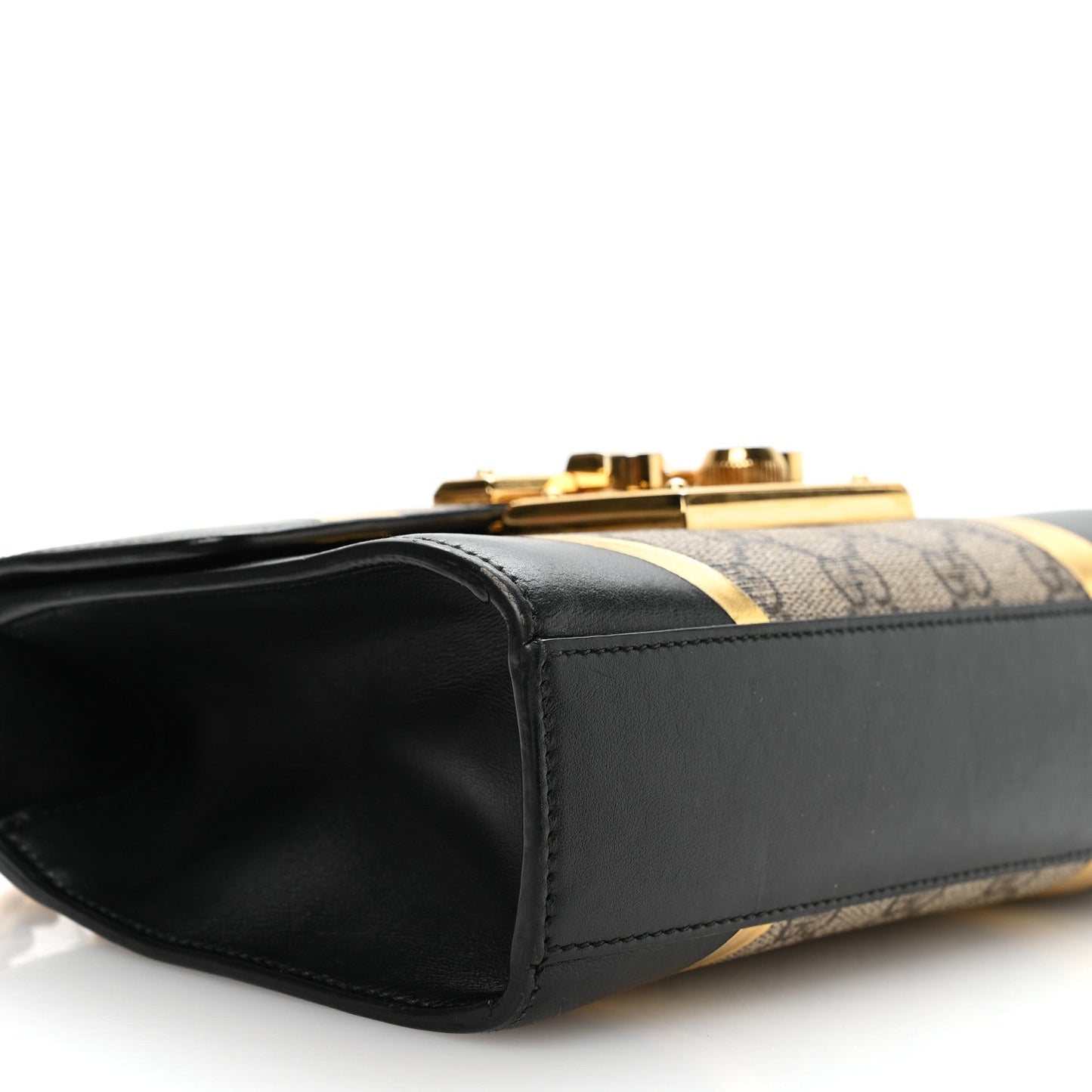 Calfskin GG Supreme Monogram Small Padlock Shoulder Bag Black Gold
