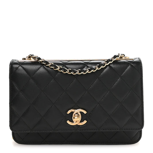 Lambskin Quilted Trendy CC Wallet On Chain WOC Black