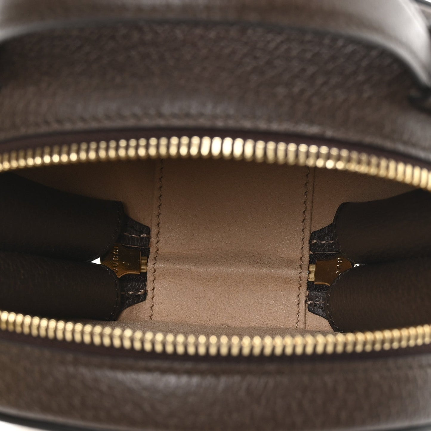 GG Supreme Monogram Top Handle Web Mini Ophidia Round Shoulder Bag Brown