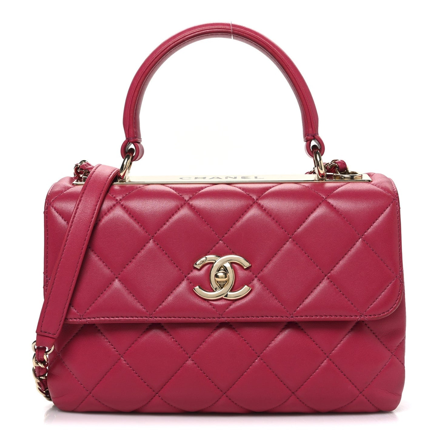 Lambskin Quilted Small Trendy CC Flap Dual Handle Bag Dark Pink