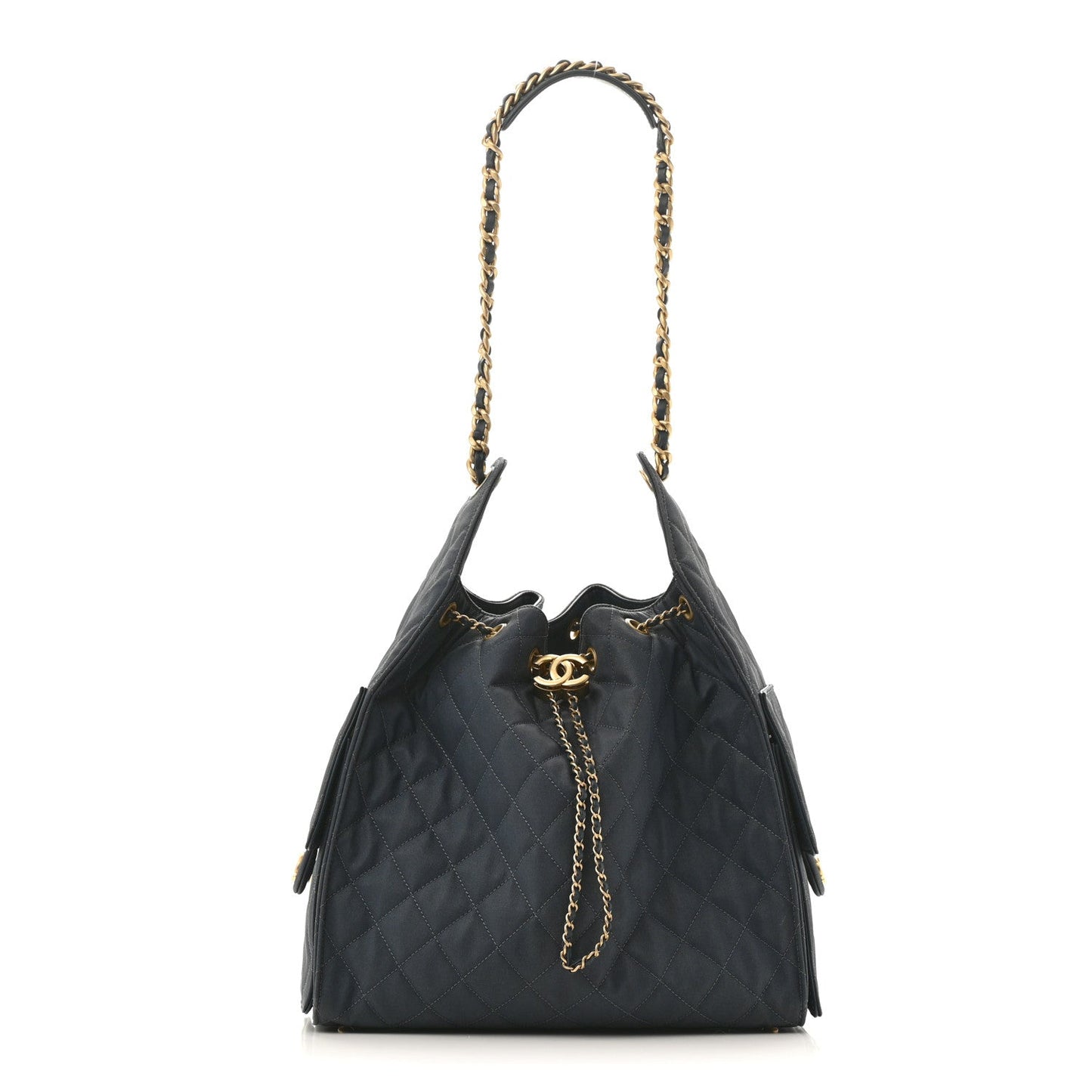 Canvas Quilted Medium Chanel 25 Handbag Dark Blue