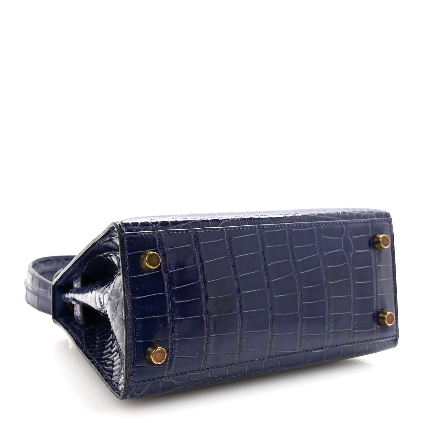 Shiny Alligator Mini Kelly Sellier 20 Bleu Roi