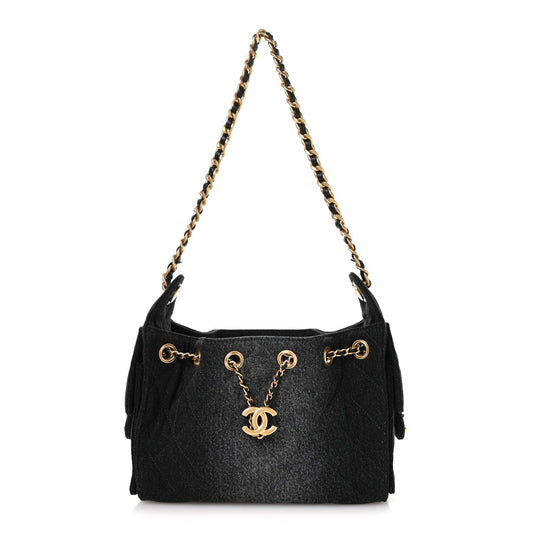 Washed Denim Quilted Mini Chanel 25 Handbag Black