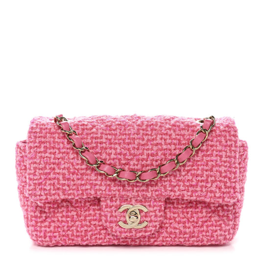 Wool Tweed Quilted Mini Rectangular Flap Dark Pink Fuchsia