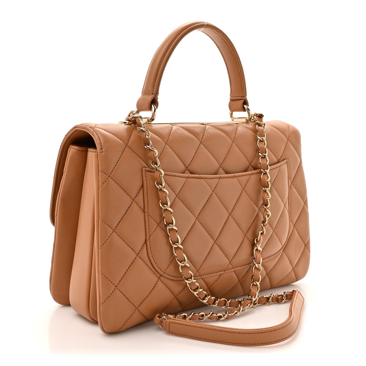 Lambskin Quilted Medium Trendy CC Flap Dual Handle Bag Camel