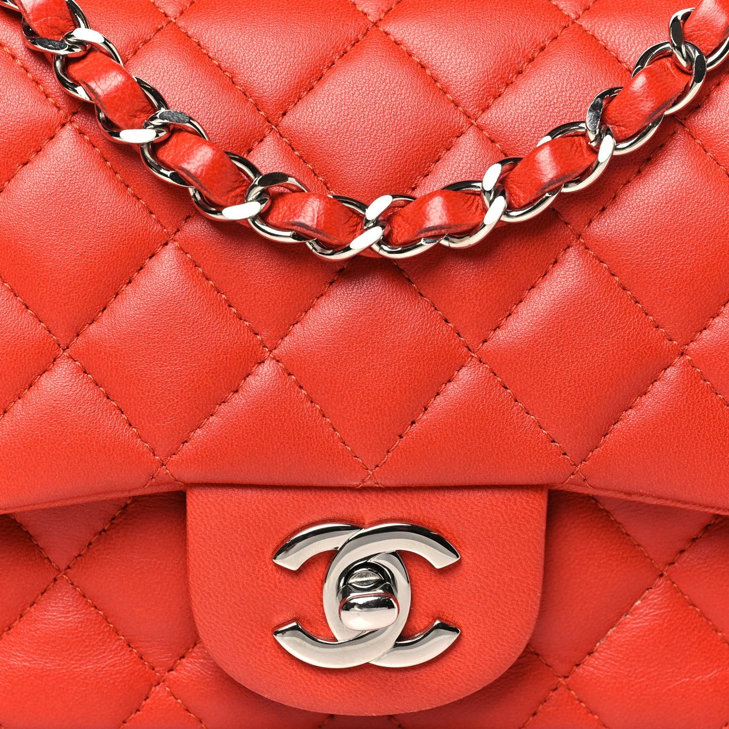 Lambskin Quilted Mini Square Flap Orange