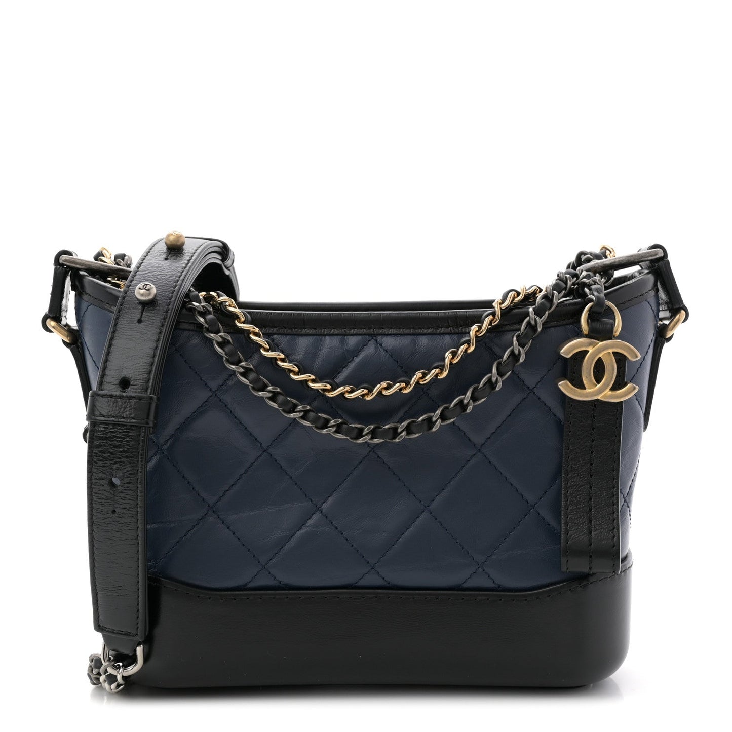 Aged Calfskin Quilted Small Gabrielle Hobo Navy Black